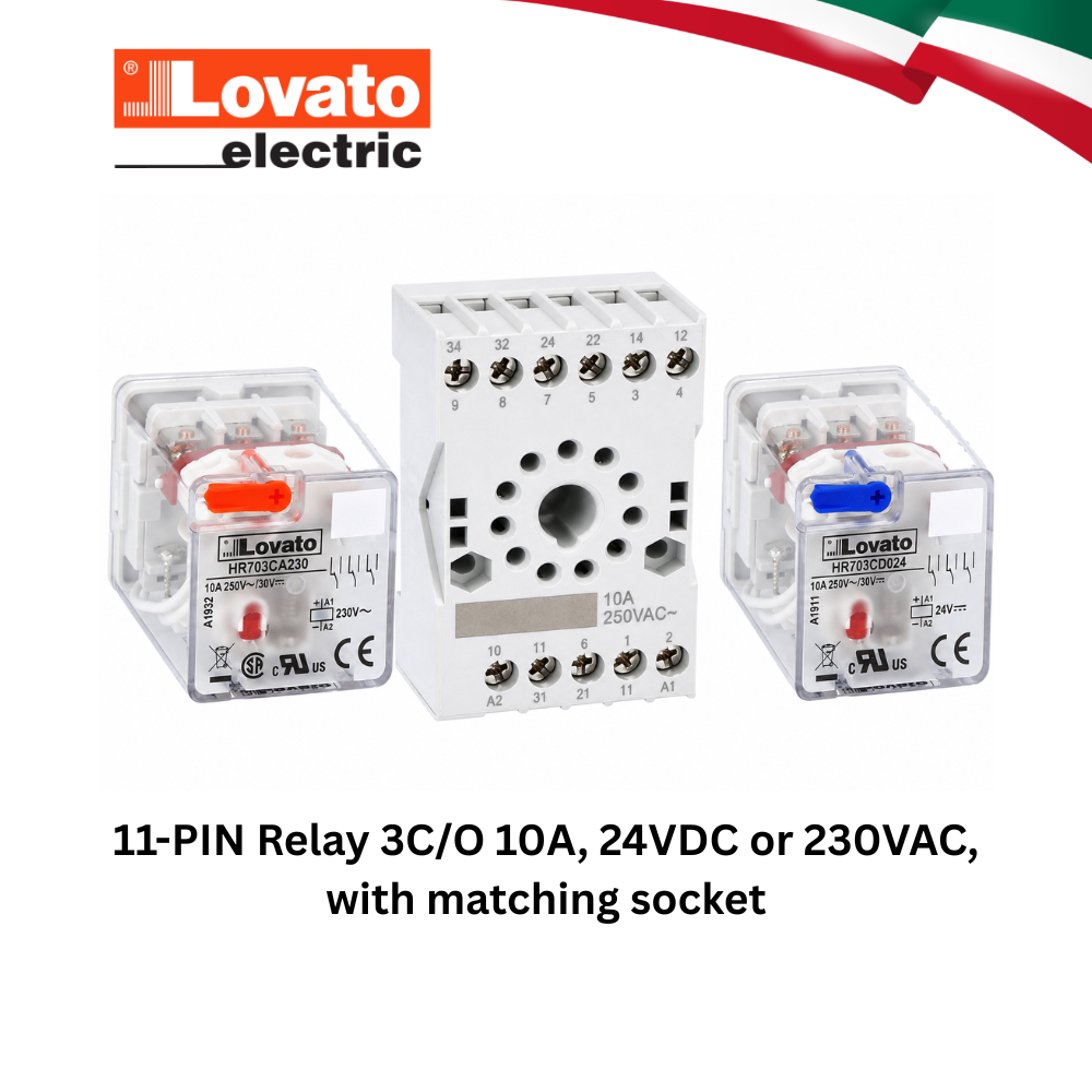 Series 11-Pin Plug-In Industrial Relay and Socket Assembly