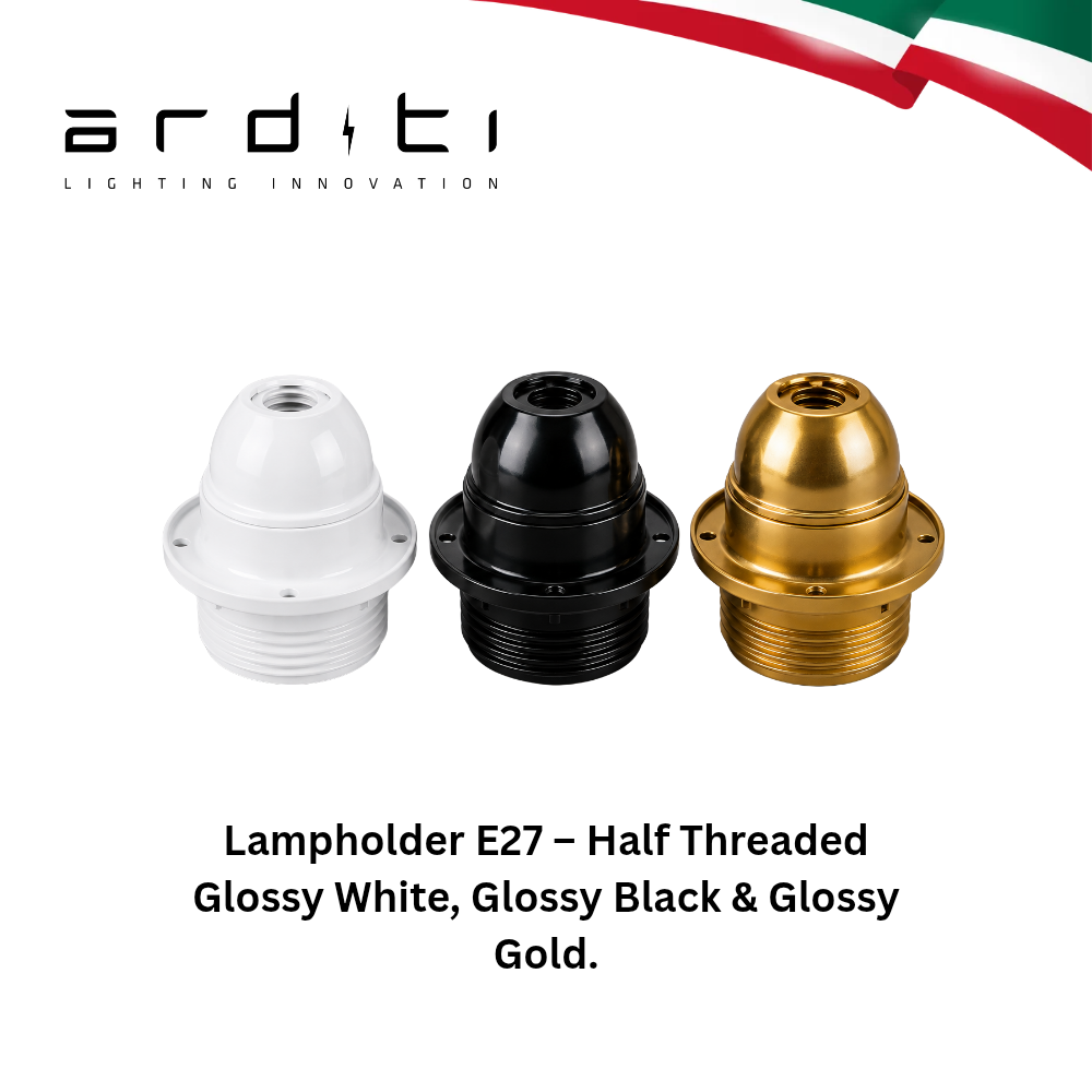 Arditi E27 Half-Threaded Lamp Holder with Flange Cover / Shade Ring Assembly